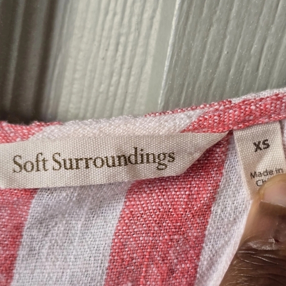 Soft Surroundings Women Linen Blend Top XS Cold Shoulder Striped Casual - Picture 6 of 14